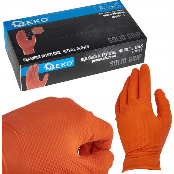 GEKO Solid Grip nitrilhandskar orange XL 50 st.