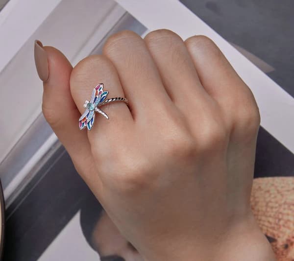 Silvertrollslända Ring Justerbar S925 Silver