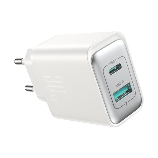 USB-C - USB-A 30W PD-väggladdare - Vit