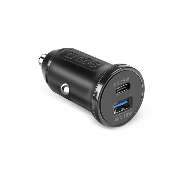 Strømforsyning USB-A USB-C 25W Biloplader - Sort