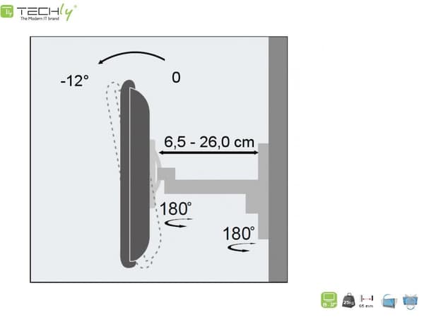 Techly 19"-37" väggfäste, 25kg vridbart
