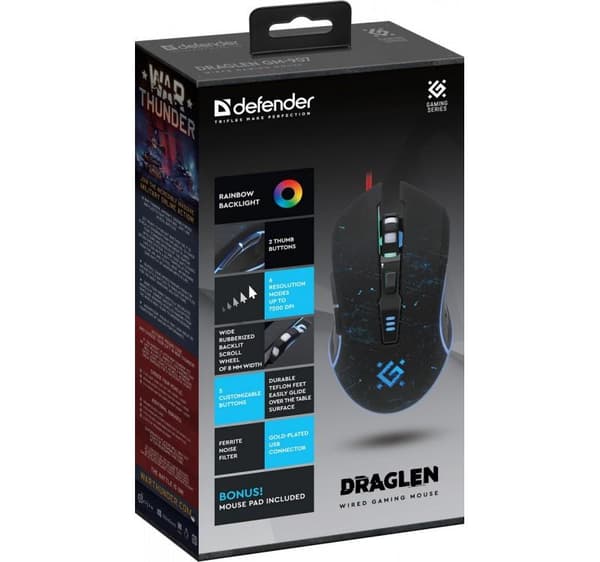 Defender DRAGLEN GM-907 7200dpi 6P Kablet Mus + Musemåtte + GRA Gaming