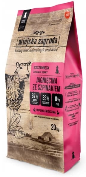 Landlig gård tørfoder til hvalp med lam og spinat, S 20 kg