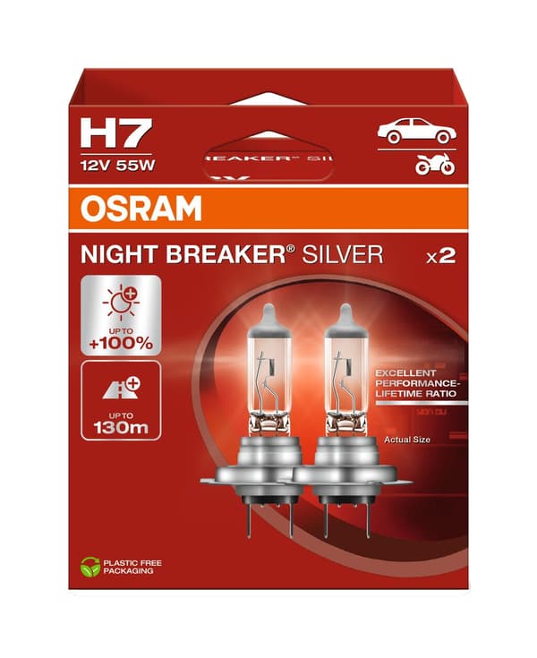 Osram H7 Nattbrytare Silver + 100% Duo boks