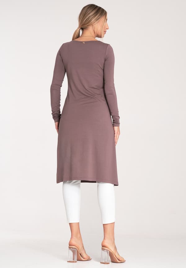 Lang damebluse - Langærmet bluse - brun bluse M1075 størrelse S