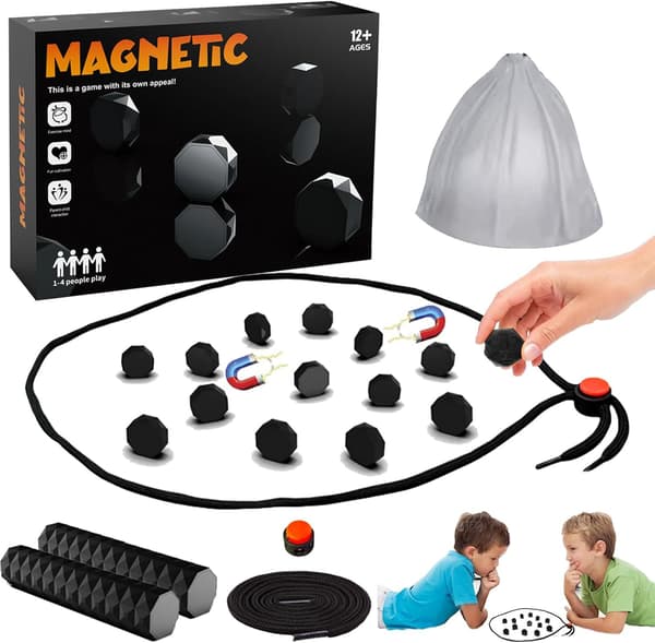 MAGNETISK STRATEGISPIL MED SORTE STEN - 20 MAGNETER + SNOR + POSE