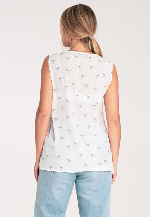 Elegant ærmeløs bluse - mønstret bluse - ecru - størrelse L