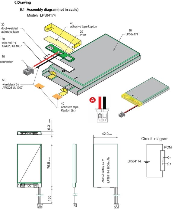 BATTERI Li-Poly 1800mAh 3,7V JST-2-ben