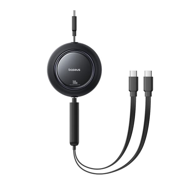 2-i-1 USB-C 100W udtrækkeligt kabel 1,2m - Sort