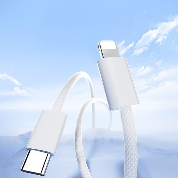 Flettet USB-C Kabel - iPhone Lightning 30W 1m - Hvid