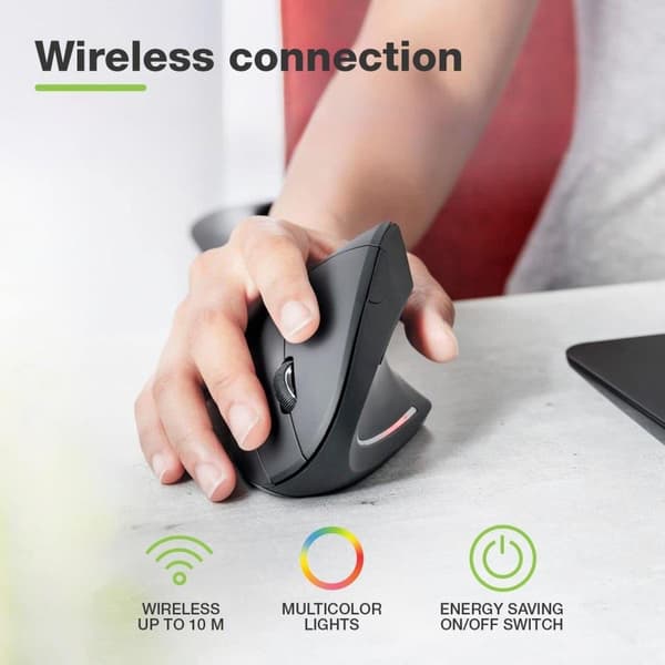 Techly 2,4 GHz RF USB trådlös vertikal mus 1600 dpi optisk