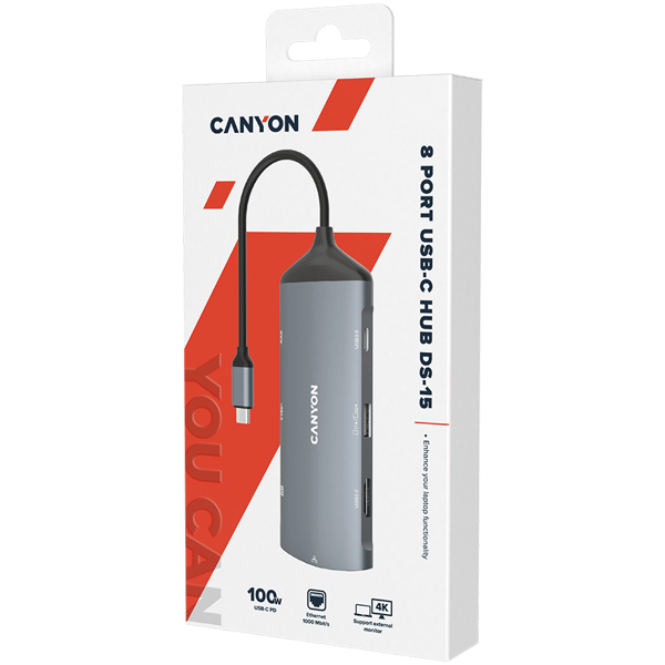 CANYON HUB DS-15 8-in-1 4k USB-C harmaa