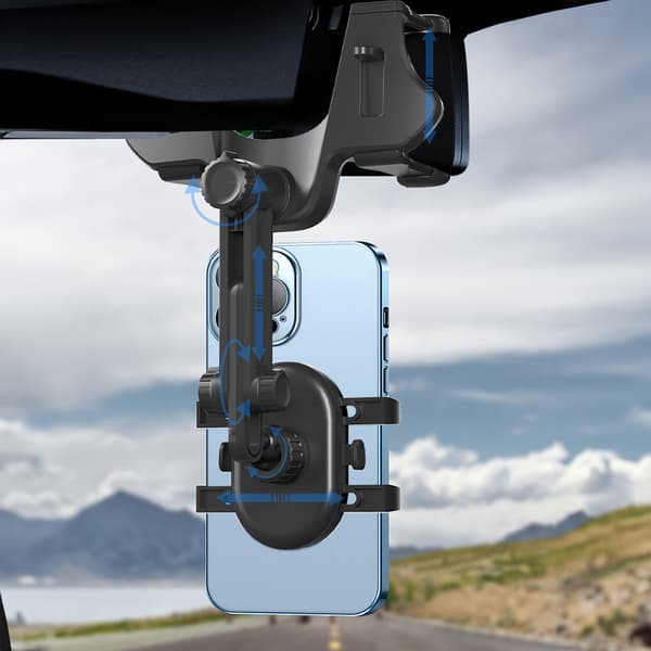 Biltelefonholder til bakspejl, arm 18 cm - sort