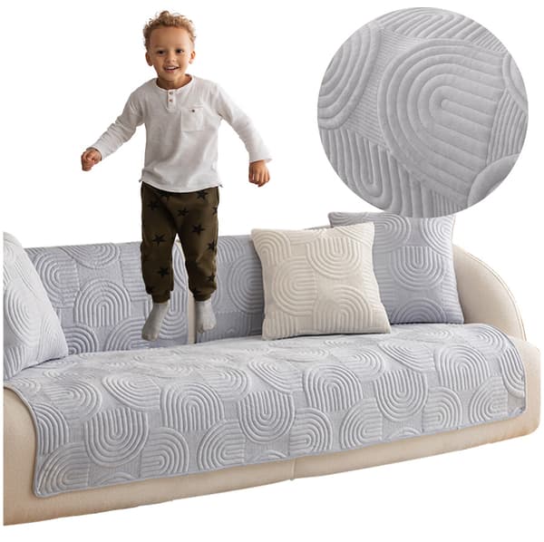 Sofaovertræk 90x210 cm, let grå, reliefmønster