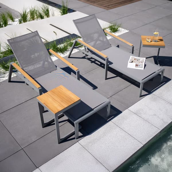 GRENADA teak solbord 40x40 grå aluminium och teak