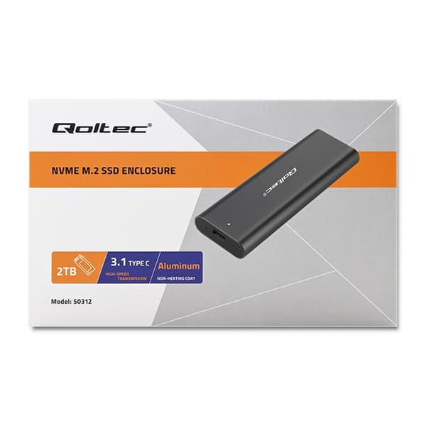 Qoltec-hölje/kortplats för M.2 SSD-diskar | NVME | PCI-E | USB typ C