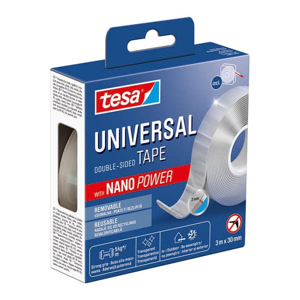 TESA UNIVERSAL NANO POWER dobbelthæftende monteringstape 3 m x 30 mm