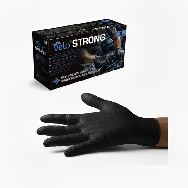 VELO "XL" STRONG Sort - Diamantteksturerede nitrilhandsker, STRONG 50-pak