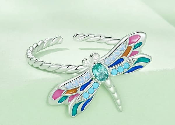 Silvertrollslända Ring Justerbar S925 Silver