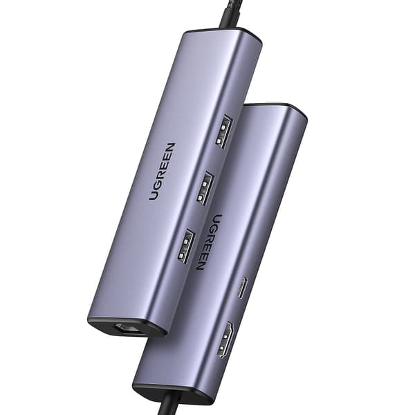 6in1 HUB-sovitin USB-C - 3x USB-A 3.0 / HDMI / RJ45 / USB-C PD - harmaa