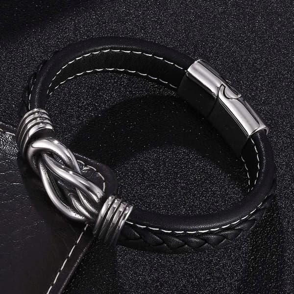 Herre læderarmbånd stål læder 2