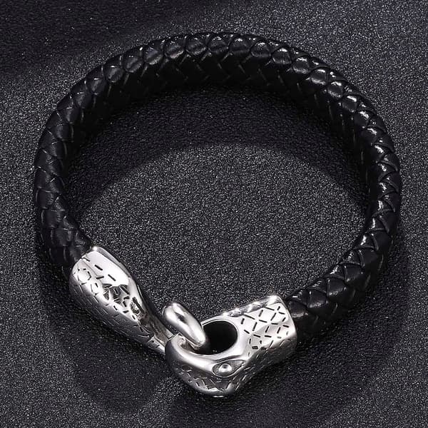 Herre læderarmbånd stål slangeskind 5