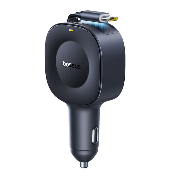 USB-C Biloplader med Udtrækkeligt USB-C Kabel 30W - Sort