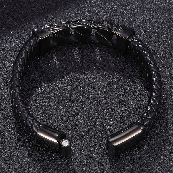 Herre læderarmbånd stål læder 6