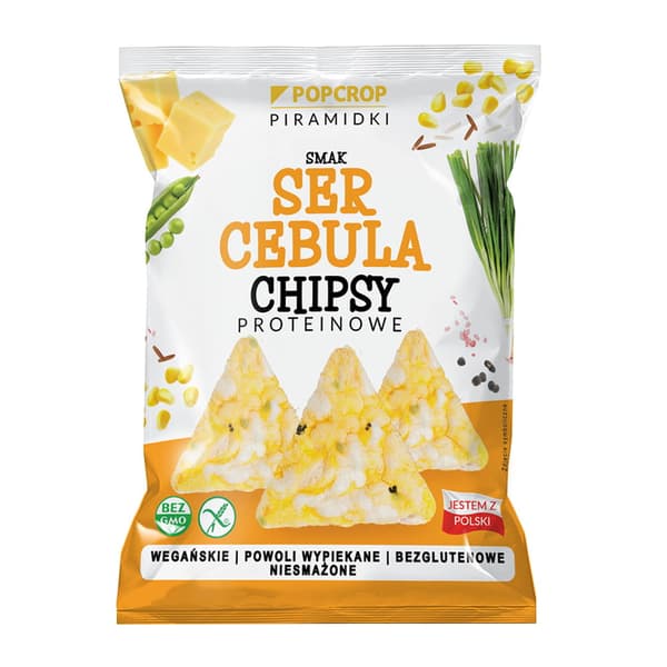 Popcrop protein pyramidechips med ost- og løgsmag 60 g