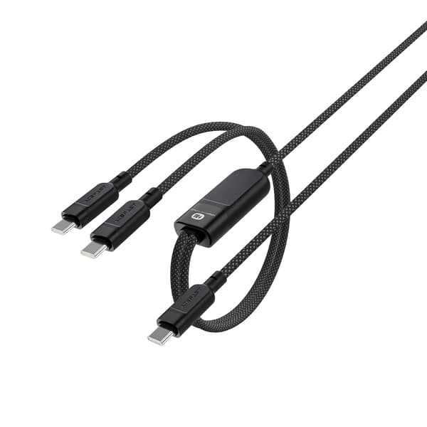 2-i-1 dobbelt USB-C-kabel - 2x USB-C 100W 480Mb/s - Sort