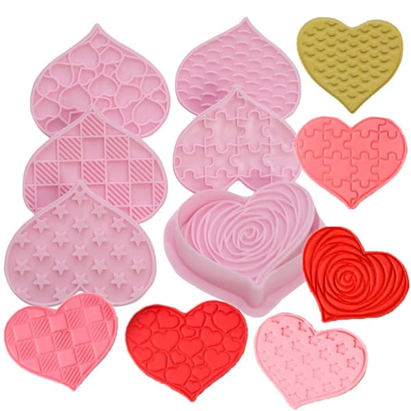 Hjerteudstikker med stempel, Valentinsdagsforme, 7 stk.
