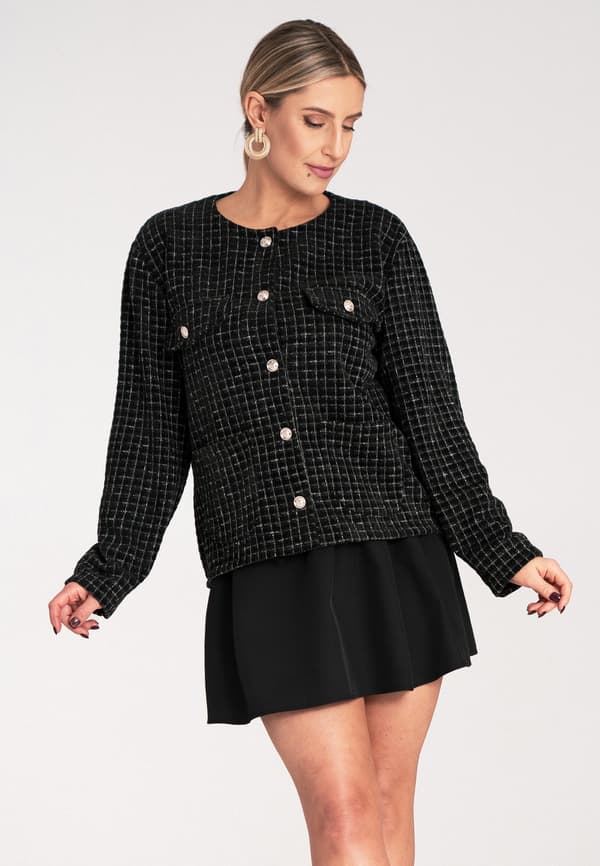 Chanel tweedjacka - rutiget jacka sort størrelse S/M