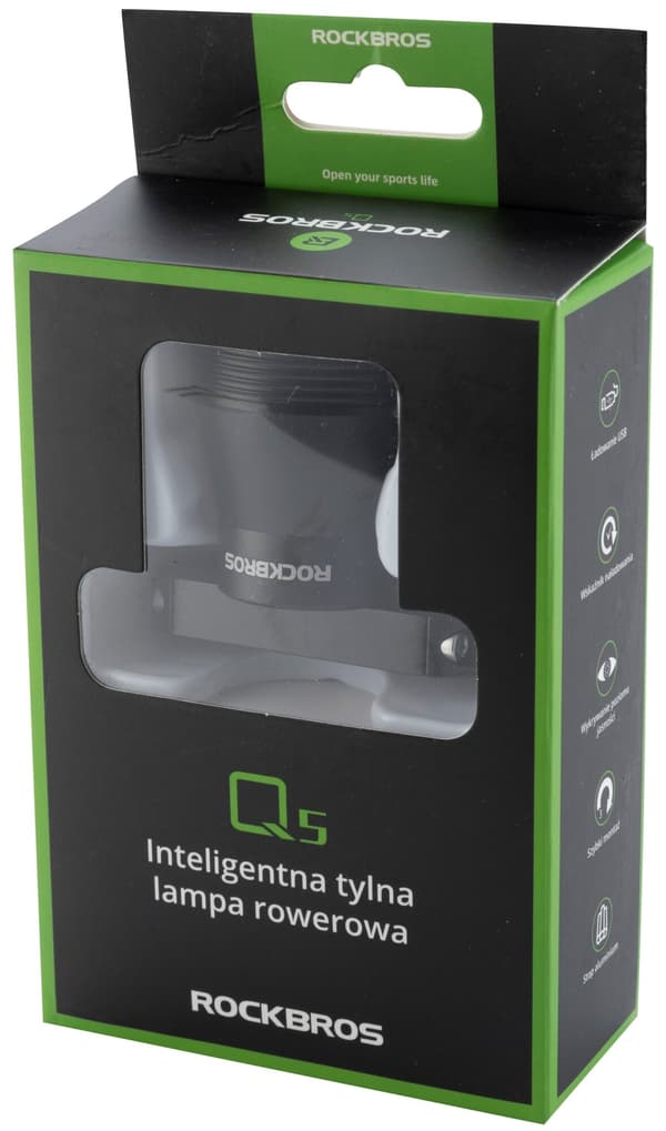 Q5 Baglygte til Cykel med Intelligent Stopsystem - Sort