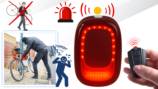 Cykellampe med alarm til saddelstolpe