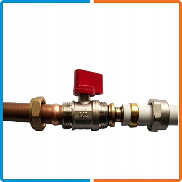 Kugleventil 15 x 16 mm kobberadapter PEX 16 rød conex-forbindelse