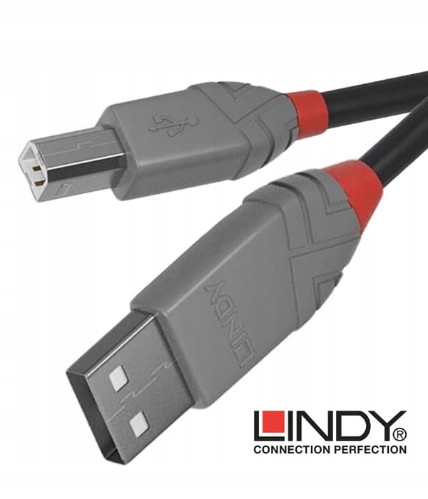 LINDY USB 2.0 -kaapeli A-B, Anthra Line, 1 m, musta