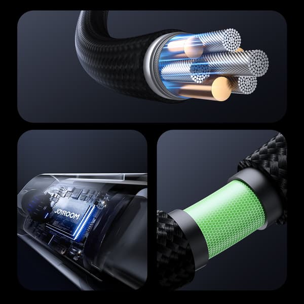 Kabel med display USB-A - USB-C 66W 1,2m - sort