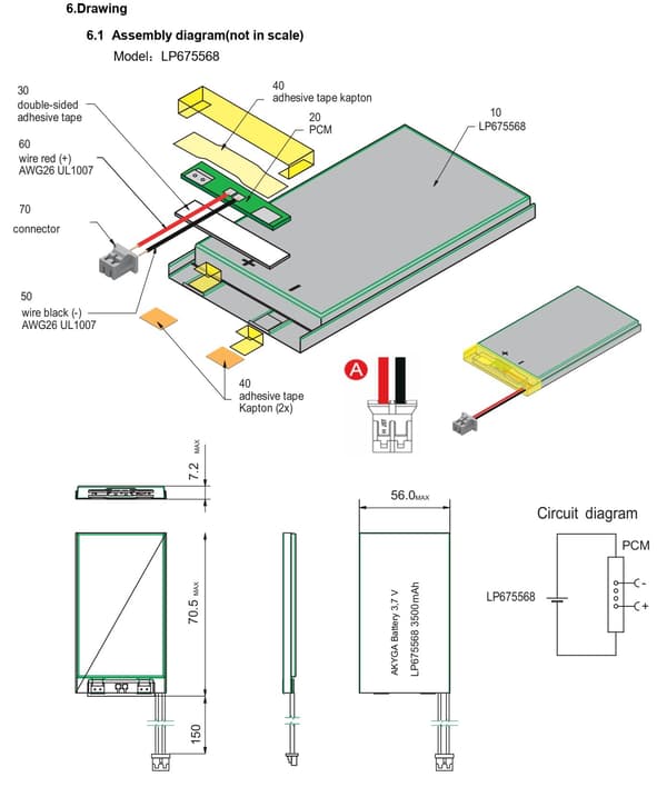 BATTERI Li-Poly 3500mAh 3,7V JST-2-PIN