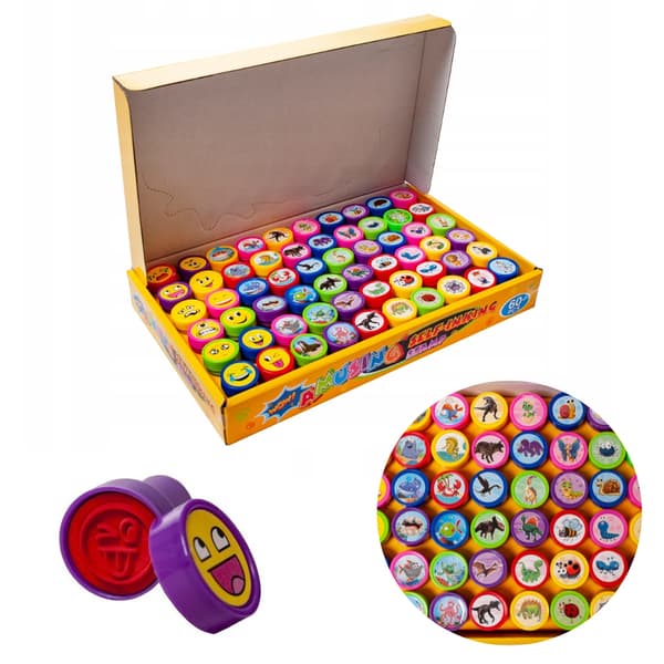 Stempler til børn, stempler, dyr, smileys, farverige sæt x 60