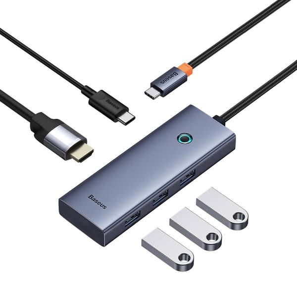 HUB 5-i-1 Splitter USB-C til HDMI USB-A USB-C PD 4K - Grå