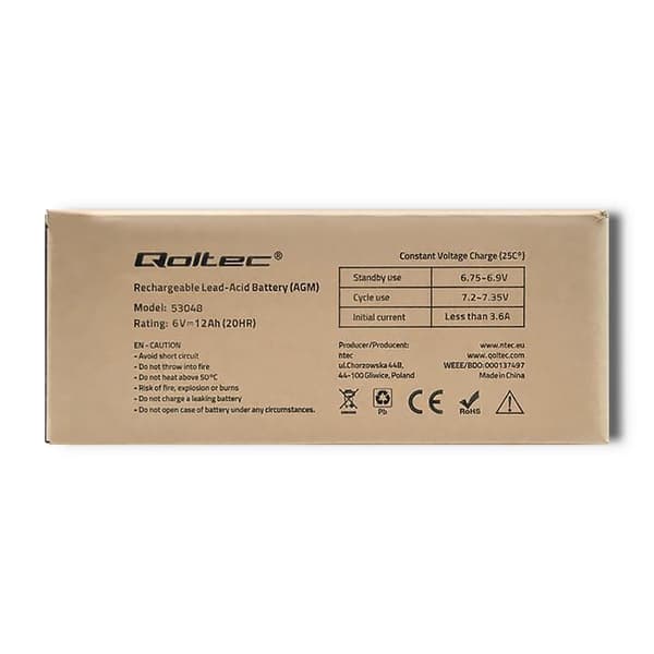 Qoltec 6V AGM-batteri | 12Ah