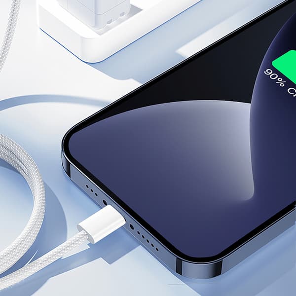 Flettet USB-C Kabel - iPhone Lightning 30W 1m - Hvid