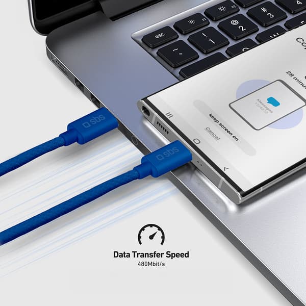 Flätad kabel USB-C - USB-C 60W 1,5m - blå