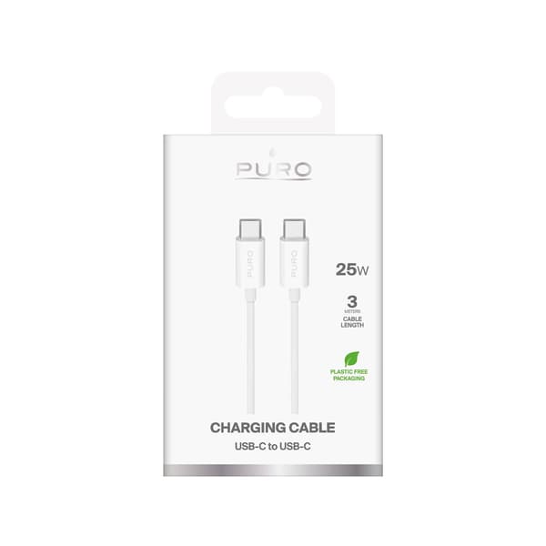 USB-C TPE 25W 3m kabel - Vit
