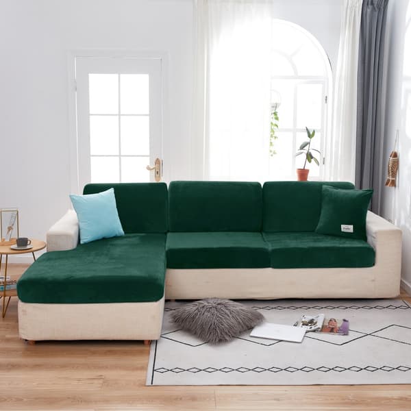 Skydd för chaiselong, soffa, hörnsoffa i velour, flaskgrön