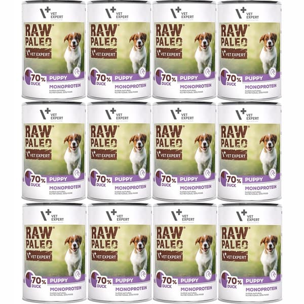 Våtfoder för valpar VetExpert Raw Paleo Duck 12x400g