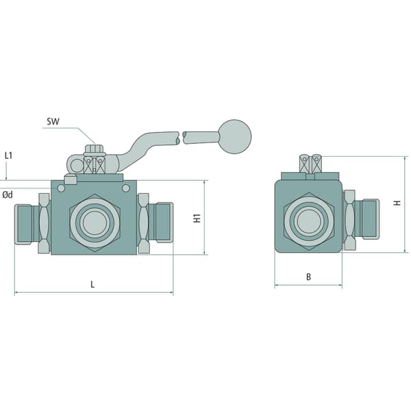 3-vejs kugleventil BKR-3L-DN 13 G1/2" 140L