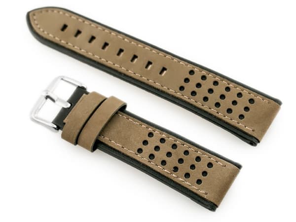 Læderrem til W80 ur, beige/sort - 20mm
