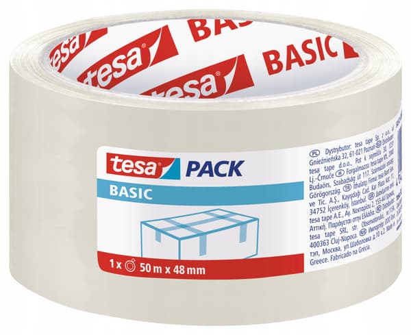 Tesa Basic PP -pakkausteippi, läpinäkyvä, 50 m x 48 mm