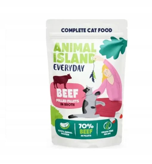Vådfoder til katte ANIMAL ISLAND oksekød i bouillon 40x85g